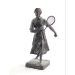 Rullony. Female tennis player in vintage dress, bronze, 39cm high.