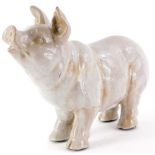 A studio pottery figure of a pig, with crackle glaze, unmarked, 30cm long.