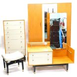 A G Plan E. Gomme design bedroom suite, comprising oak chest of drawers, wardrobe, dressing table an