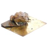 An unusual Victorian brass novelty desk clip modelled in the form of a toad, seated on an envelope,