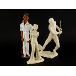 Three tennis player caricatures, to include a Chelsea pottery Studioware figure of a tennis player,
