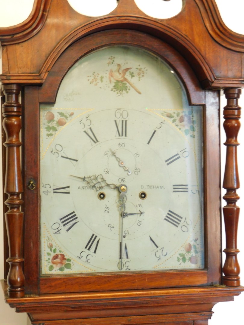 Andrews, Dereham. A 19thC longcase clock, the arched dial painted with an Asiatic pheasant, with bir - Image 2 of 3