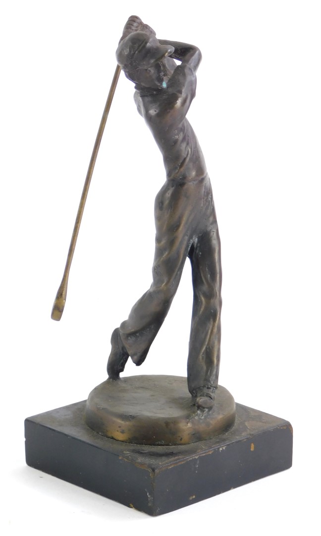 Bernard Kim (b1942). Golfer, bronze on ebonised base, 24cm high.