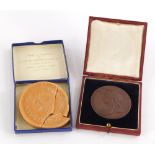 Queen Victoria 1837-1897 wax commemorative medallion, and a 1951 Festival of Britain crown, (AF).