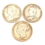 Various coins, half crowns, Victoria Young head 1887, Old head 1887 and 1896. (3)