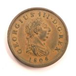 An 1806 George III one penny coin.