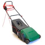 An electric mower, with grass box, 44cm wide.