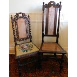 An 18thC highback hall chair, with caned seat and back with matching cresting and support stretcher,