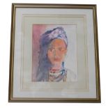 Mavis Parker. The Girl In The Purple Turban, watercolour, 19cm x 13.5cm.