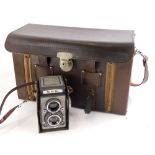 A French SEM twin lens reflex camera, 6 x 6 negative size, with 75mm F3.5 Berthiot lens and a 1960s