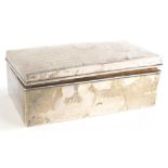 A George VI silver cigarette box, of rectangular form with sarcophagus lid, with plain cartouche, pa