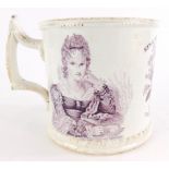 A William IV coronation mug, signed 1831, printed in puce with a portrait of William and Adelaide, 9