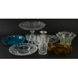 Three royal commemorative pressed glass dishes, and a pressed glass comport.