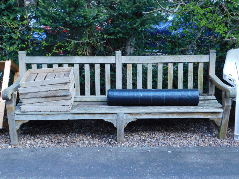 A large teak slatted garden bench, 246cm wide, etc. - Image 2 of 2