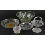 Two royal commemorative pressed glass dishes, a basket, etc., (a quantity).