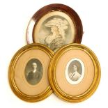 After Downman. Lady Elizabeth Gunning portrait print, 23cm x 19cm, and two further oval frames, cont