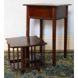 An oak side table, with moulded square taper legs and a mahogany revolving bookcase. (2)