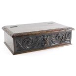 A Victorian carved oak bible box, with marked frieze, 48cm wide.
