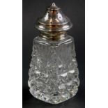 A cut glass and silver mounted sugar sifter, Birmingham 1929, 14cm high.