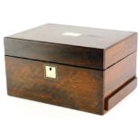 A Victorian rosewood jewellery or workbox, with rectangular mother of pearl inlaid vacant cartouche