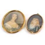 A 19thC oval miniature, head and shoulders portrait of a maiden and another blue jacket. (2)