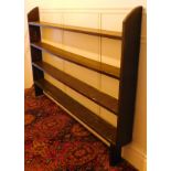 A stained open bookcase, 150cm wide.