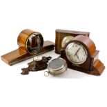 A collection of clocks, to include a Kenzle mantel clock in mahogany case with Westminster chime, a