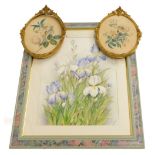 British School. A pair of floral studies, watercolour, and another signed M.E.
