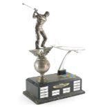 The Pan American Golf Trophy, with ebonised base mounted with a silver plated golfer and an aeroplan