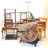Various sundry furniture and effects, occasional chair with horizontal back splat, 80cm high, a quar