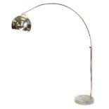 A Frandsen design chrome plated reading standard lamp, with an arched adjustable support on a marble