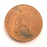 A Queen Victoria Young head penny coin, with some original patina.