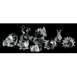 A collection of Swarovski Crystal animals, to include polar bear, bear, seal, rhino, elephant, beave