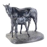 Late 20thC Russian School. Horse and foal, on a shaped base bronzed cast iron, indistinctly signed,