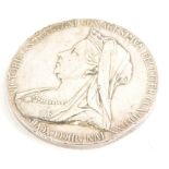 A Queen Victoria Diamond Jubilee commemorative medallion, in white coloured metal, with front and ba