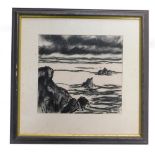 B Hollingworth. River landscape with dark skies, charcoal, signed and dated 92, 20cm x 22cm.