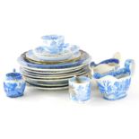 A pair of ironstone small Willow pattern plates, and other blue and white, to include Masons.
