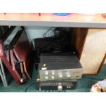 A pair of KLH teak cased speakers, trio stereo integrated amplifier, Kenwood CD player, mirror, etc.