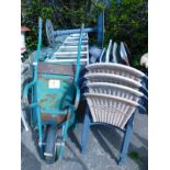 Garden effects, to include wheel barrow, various wicker chairs, garden table etc. (a quantity)