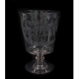 A Victorian cut glass vase, the bucket shaped bowl engraved with thistles, shamrock and a wreath enc