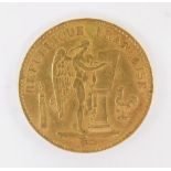 A French gold twenty francs coin 1876, 6.4g.