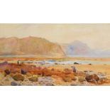 English School (early 20thC). Figures beach combing, watercolour, signed indistinctly, 20cm high, 34