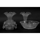A pair of Victorian vaseline glass vases, of frilled fluted form, 12cm high., an opalescent glass di