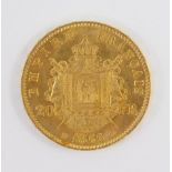 A French Napoleon III gold twenty francs coin 1866, 6.4g.