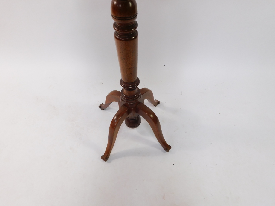 A Victorian mahogany jardiniere stand, with a wide moulded top, raised on a turned stem, terminating - Image 3 of 3