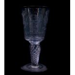 A Minton cut glass goblet, the bowl engraved with thistle, roses and Westminster Abbey, commemoratin