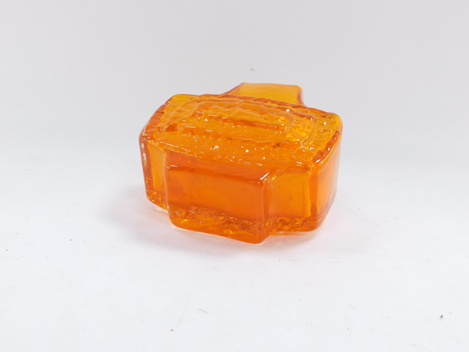 A Whitefriars tangerine glass TV vase, mid century, designed by Geoffrey Baxter, 17.5cm high. - Image 2 of 2