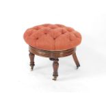 A Victorian mahogany circular revolving stool, by John Easten & Sons, Hull, with a red chequered pat