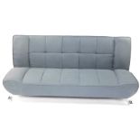 A contemporary design day bed settee, with shaped textured seats in grey, on cylindrical pierced chr