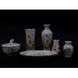 A group of Aynsley porcelain decorated in the Wild Tudor pattern, to include a vase with floral rim,